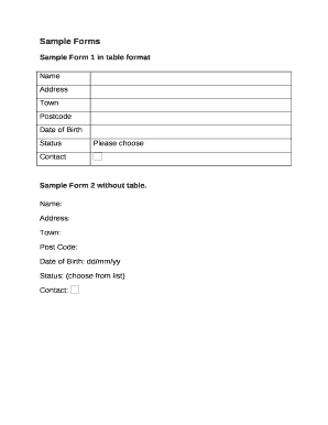 Sample Form 1 in table format