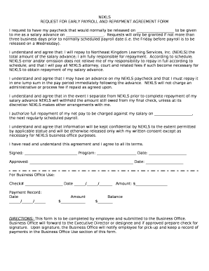 REQUEST FOR EARLY PAYROLL AND REPAYMENT AGREEMENT FORM