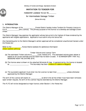 The District Manager of the Forest District hereby invites Tenders for Forestry Licence to Cut A(the Licence)