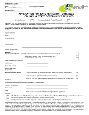 APPLICATION FOR RATE REMISSION 2015/2016