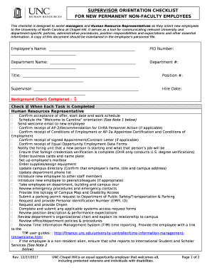 This checklist is designed to assist managers and Human Resource Representatives as they orient new employees to the University of North Carolina at Chapel Hill