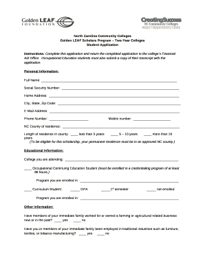 Instructions: Complete this application and return the completed application to the colleges Financial Aid Office
