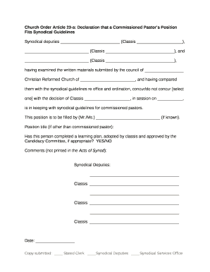 Church Order Article 23-a: Declaration that a Commissioned Pastors Position Fits Synodical Guidelines
