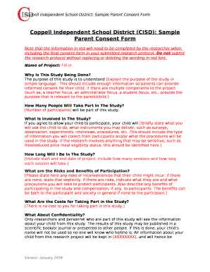 Coppell Independent School District (CISD): Sample Parent Consent Form