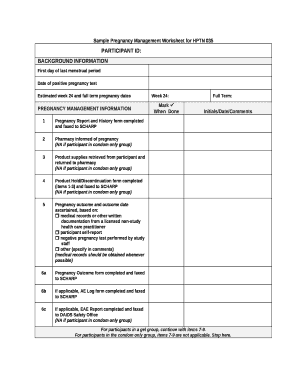 Sample Pregnancy Management Worksheet for HPTN 035