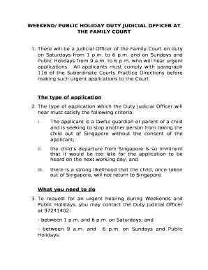 Weekend/ Public Holiday Duty Judicial Officer at the Family Court