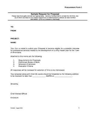 Send by Certified Mail to at least five (5) firms, two (2) of which are listed on the Indiana Department of Administrations website as state certified MBE/WBEs