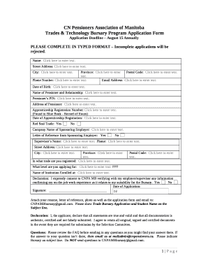 Trades & Technology Bursary Program Application Form