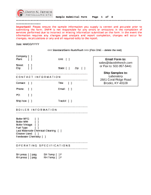 Please ensure the sample information you supply is correct and accurate prior to submitting the form