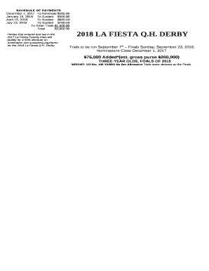 Horses that entered and ran in the 2017 La Fiesta Futurity trials will qualify for a 50% discount on nomination and sustaining payments for the 2018 La Fiesta Q