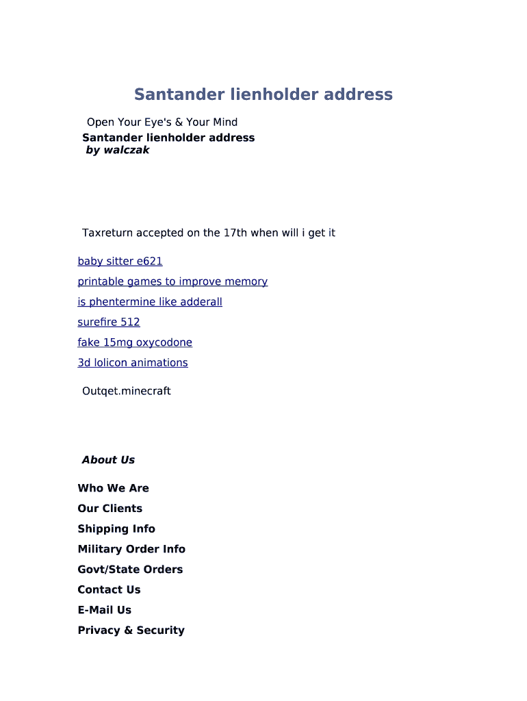 Santander Lienholder Address Doc Template PdfFiller