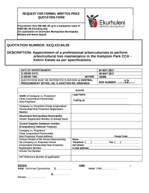 DESCRIPTION: Appointment of a professional arborculturists to perform arboricultural tree maintenance in the Kempton Park CCA - Kelvin Estate as per specifications