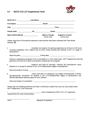 7NCCP CCI-L2T Experience Form