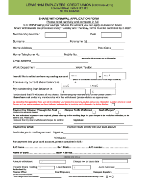 SHARE WITHDRAWAL APPLICATION FORM