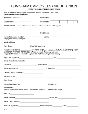 Must be completed in block capital and return to Lewisham Employees Credit Union