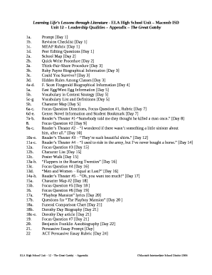 Unit 12 Leadership Qualities Appendix The Great Gatsby
