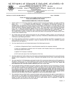 Tender Document for the Supply materials of during 2016-17