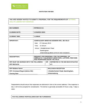 YOU ARE HEREBY INVITED TO SUBMIT A PROPOSAL FOR THE REQUIREMENTS OF NATIONAL HEALTH LABORATORY SERVICES