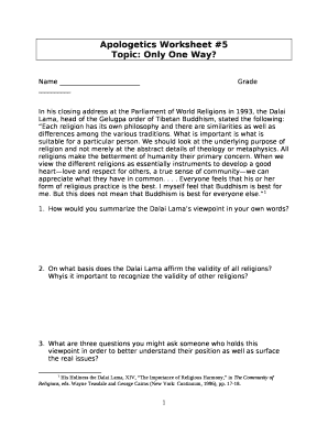 Apologetics Worksheet #5