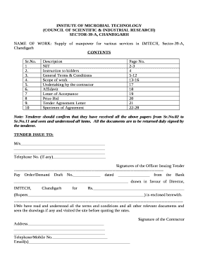 NAME OF WORK: Supply of manpower for various services in IMTECH, Sector-39-A, Chandigarh