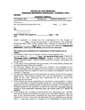 SUB: Tender for supply of items- reg
