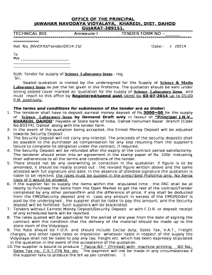 SUB: Tender for supply of ScienceLaboratory items - reg