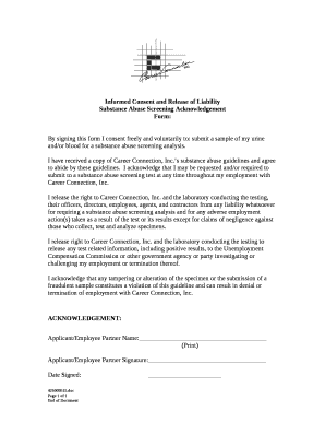 Substance Abuse Screening Acknowledgement