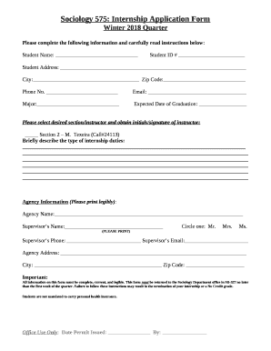Sociology 575: Internship Application Form