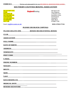 FORM SC1This form can be photocopied & is for every NEW MEDICAL AND RECREATIONAL BOXERS