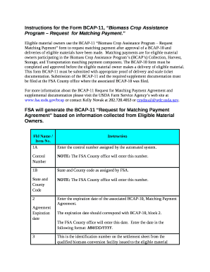 Instructions for the Form BCAP-11, Biomass Crop Assistance Program Requestfor Matching Payment