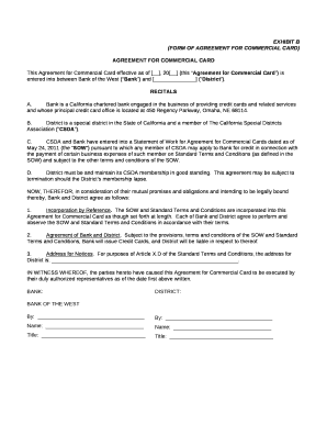 (FORM OF AGREEMENT FOR COMMERCIAL CARD)