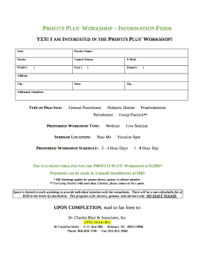 PROFITS PLUS+ WORKSHOP Information FORM