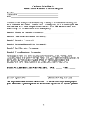 Notification of Placement in Intensive Support