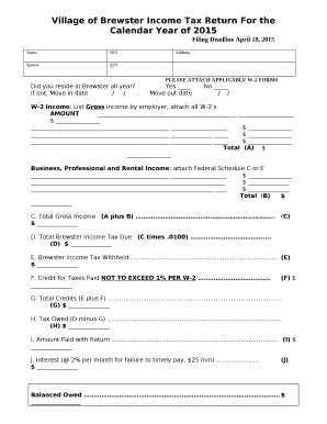 Village of Brewster Income Tax Return For the Calendar Year of 2015