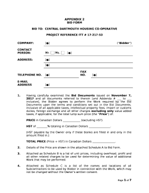 BID TO:CENTRAL DARTMOUTH HOUSING CO-OPERATIVE