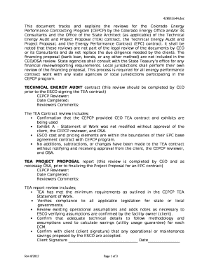 This document tracks and explains the reviews for the Colorado Energy Performance Contracting Program (CEPCP) by the Colorado Energy Office and/or its Consultants and the Office of the State Architect (as applicable) of the Technical Energy