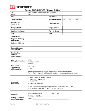 Cargo PRE-ADVICE / Cover letter