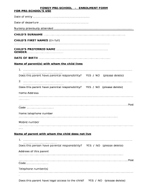 FOWEY PRE-SCHOOL-ENROLMENT FORM