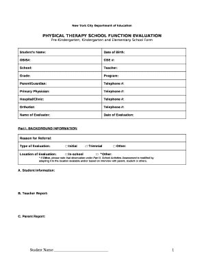 Pre-Kindergarten, Kindergarten and Elementary School Form