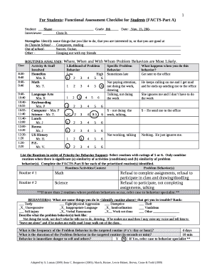 For Students: Functional Assessment Checklist for Students (FACTS-Part A)
