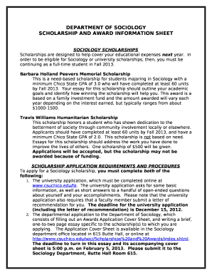 Scholarship and Award Information Sheet