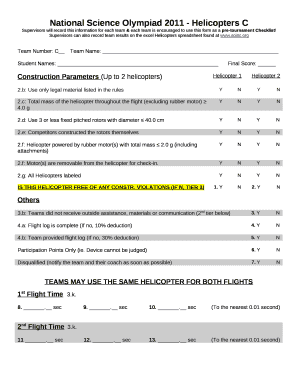 Supervisors will record this information for each team & each team is encouraged to use this form as a pre-tournament Checklist