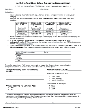 North Stafford High School Transcript Request Sheet