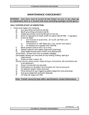 MAINTENANCE CHECKSHEET