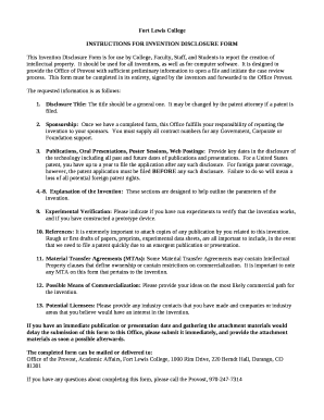 This Invention Disclosure Form is for use by College, Faculty, Staff, and Students to report the creation of intellectual property