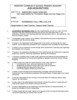 JOB TITLE:ASSISTANT HEAD TEACHER