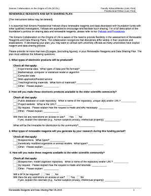 RENEWABLE REAGENTS AND DATA SHARING PLAN: