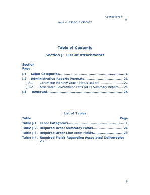 Section J:List of Attachments