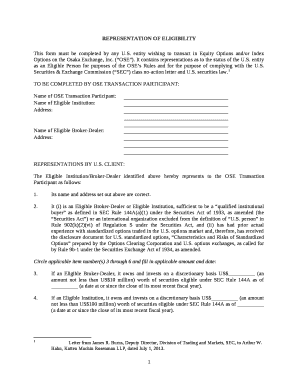 REPRESENTATION OF ELIGIBILITY