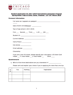 Student Application for 2017-2018 International Immersion Program